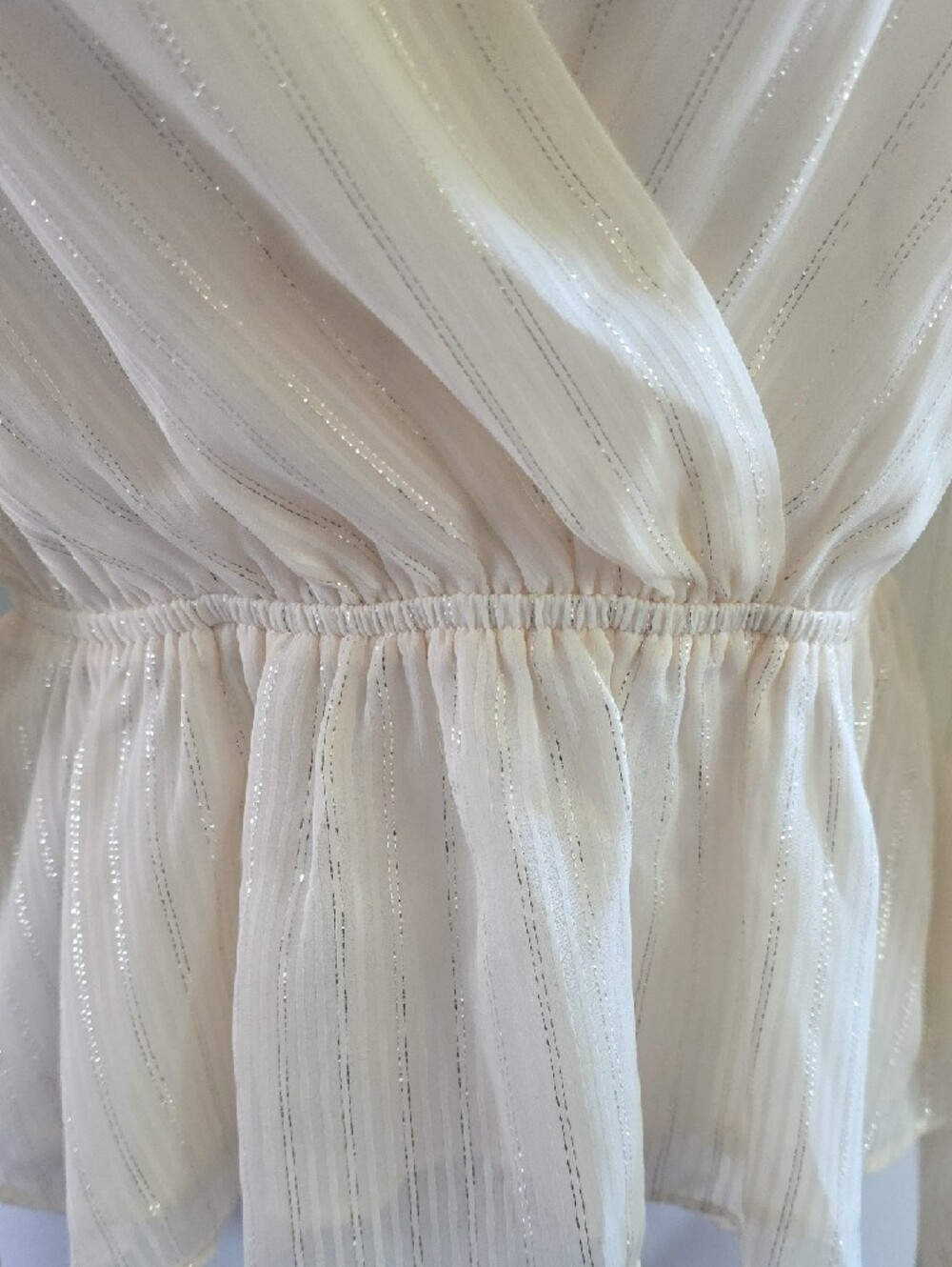 Express Cream Ruffle Wrap-Front Blouse - Picture 4 of 7